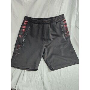 PUBLIC RECORD Men's Athletic Shorts Black Red Pockets Zipper Elastic Waist Large